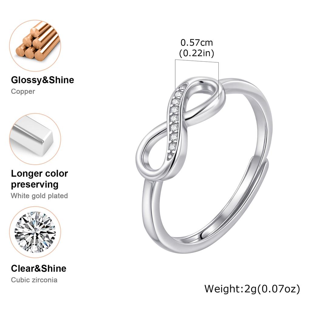Classic Silver Color Zircon Adjustable Ring for Women, Fashion Geometric Metal Rings, Luxury Fine Jewelry Engagement Wedding