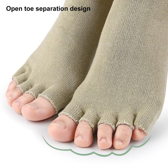 1 Pair Toeless Yoga Socks with Non-slip Gripper Breathable Moisture-Wicking Ballet Dance Fitness Pilates Athletic Gym Sports Open Five Toe Socks