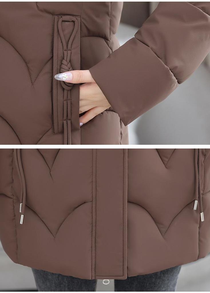Women's Korean Style Slimming Mid-length Cotton Jacket - Winter 2026 Fashion, Plus Size Available