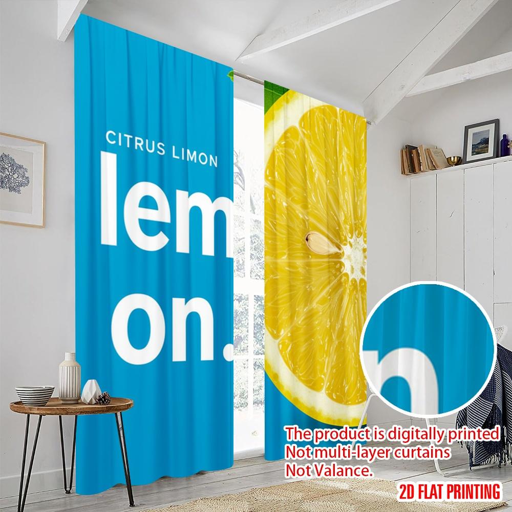 2pcs 2D flat printing Scene Curtains Lemon Citrus Fruit Slice Polyester Without Electricity Family Party Use for Holiday Family