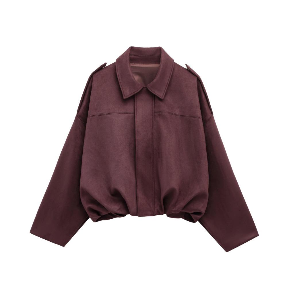 Women Suede Jacket Loose Casual Bomber Coat Lapel Zipper Long Sleeve Jackets Vintage Lady Motorcycle Outwears
