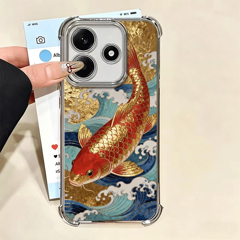 Goldener Karpfen Glücks-Koi Beschichtung Handyhülle Für Xiaomi Redmi Note 14 15 Pro Plus 13 12 11 11S 11T 10 9S 9 5G Sturzfest Airbag Abdeckung