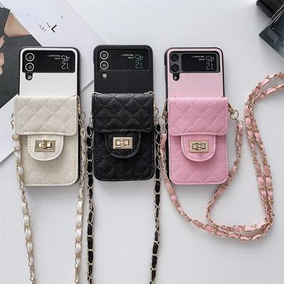 Leather Card Package Crossbody Lanyard Phone Case For Samsung Galaxy Z Flip 3 Flip 4 Z Flip4 Flip3 5g Cute Chain Protector Cover