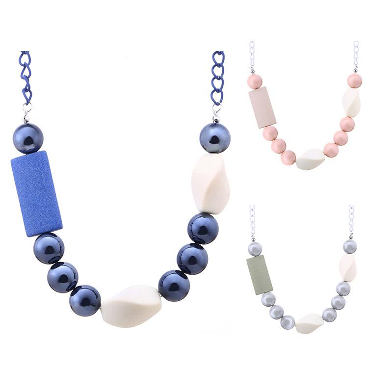 JMXD-Geometric Wood Necklace Women's Acrylic Bead Necklace New Accessories Exaggerated Jewelry
