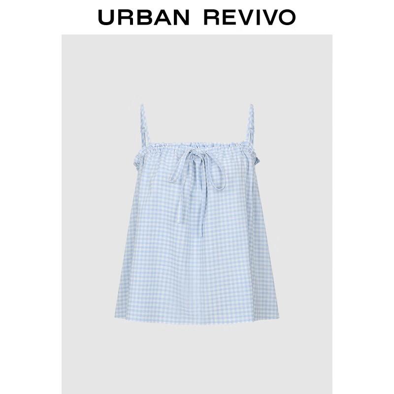 UR 2025 Autumn Color-block Plaid Tie-Strap Camisole M