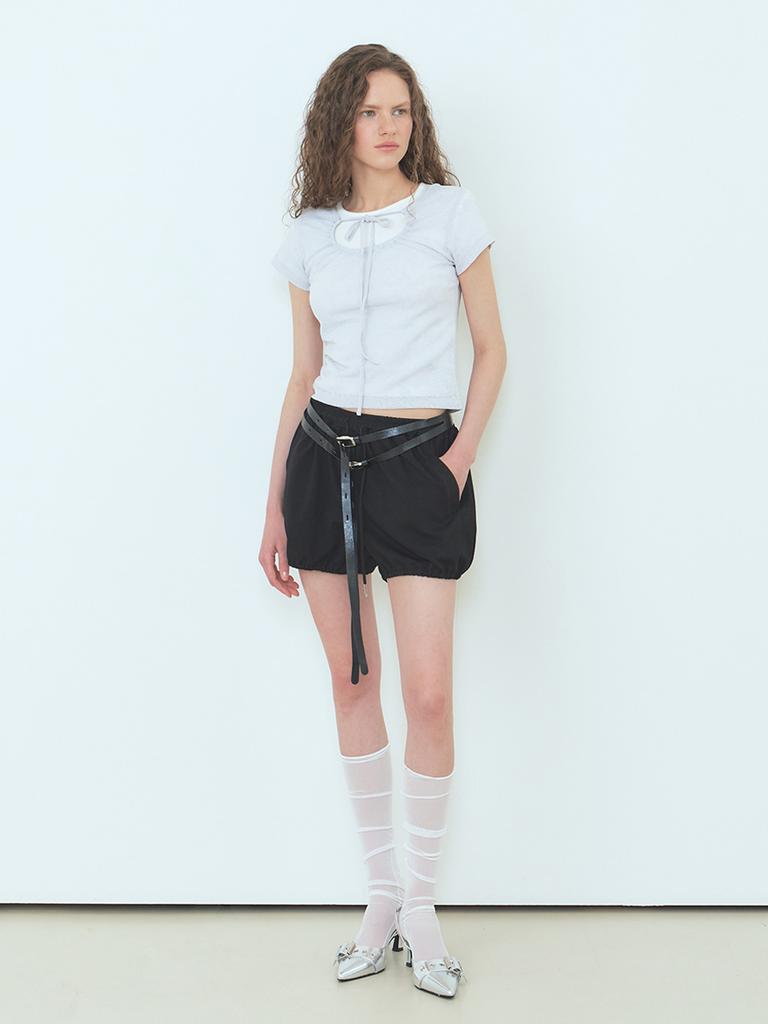 ETMON Lace Hole Strap T-Shirt Light Gray