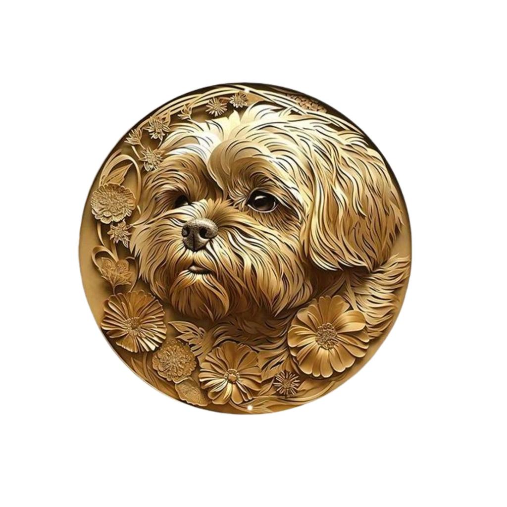 Round Metal Aluminum Sign Faux Embossing Wreath Sign Living Room Decoration Mothers Day Gifts French Bulldog Themed Decoration