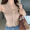 Lapel Ice Silk Slim Fit Vest for Women Summer Early Fall Thin Knit Tank Top Sleeveless Short Sleeve Casual Layering Outwear