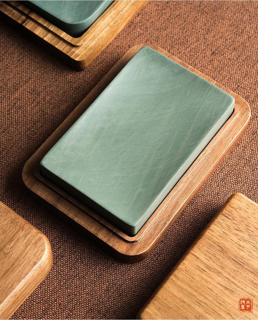Rectangular Natural Stone Inkstone with Lid for Calligraphy & Portable Ink Cartridge Storage