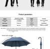 Extra Large Black Retro Men's Umbrella with Long Straight Hook Handle and Blank Logo