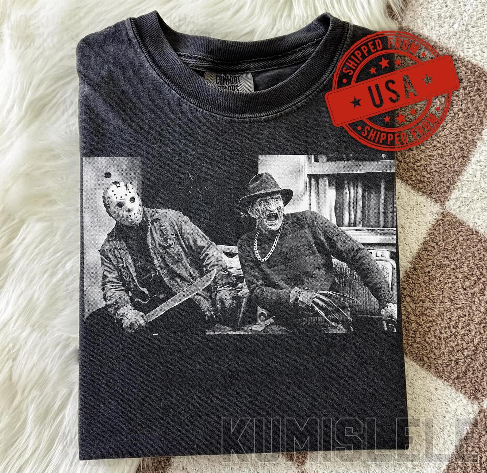 Freddy Krueger Jason Voorhees Shirt | Vintage Horror Movie Tee | Comfort Colors Retro Halloween T-Shirt | Funny Horror Fan Gift Graphic Tee S