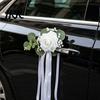 All-in-One Auto Dekoration Hochzeit Türgriff Blume mit Bandbindung und Grünen Blättern, Weiß Künstliche Foto Requisite Dekor Rose Rückspiegel Strauß