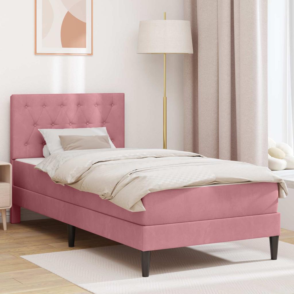 Bed Frame with Mattress and Headboard Pink 80 x 200 cm Velvet