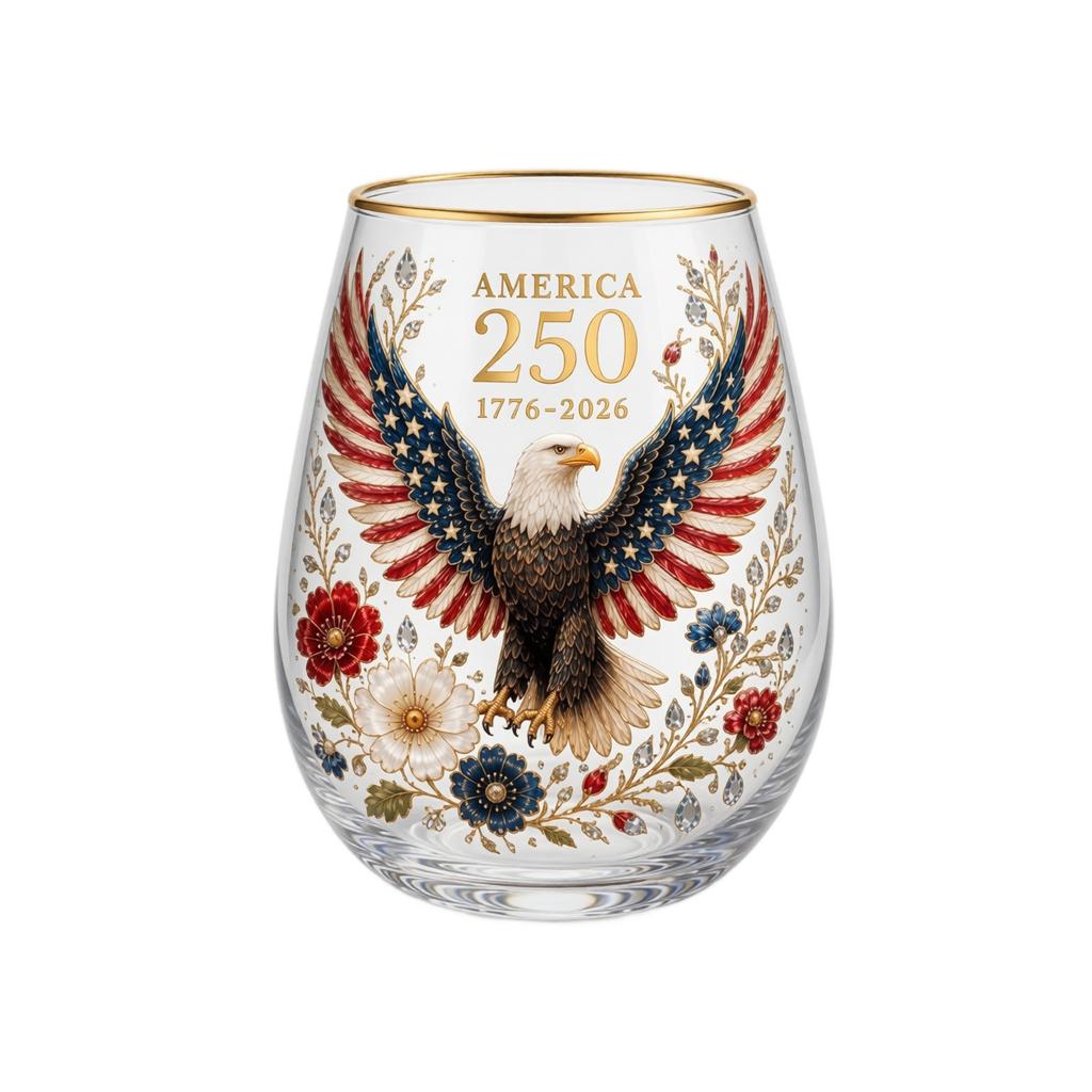 250 Years of Freedom Commemorative Eagle Glass 1776 To 2026 USA Anniversary Collectible Drinkware Stemless Glassware