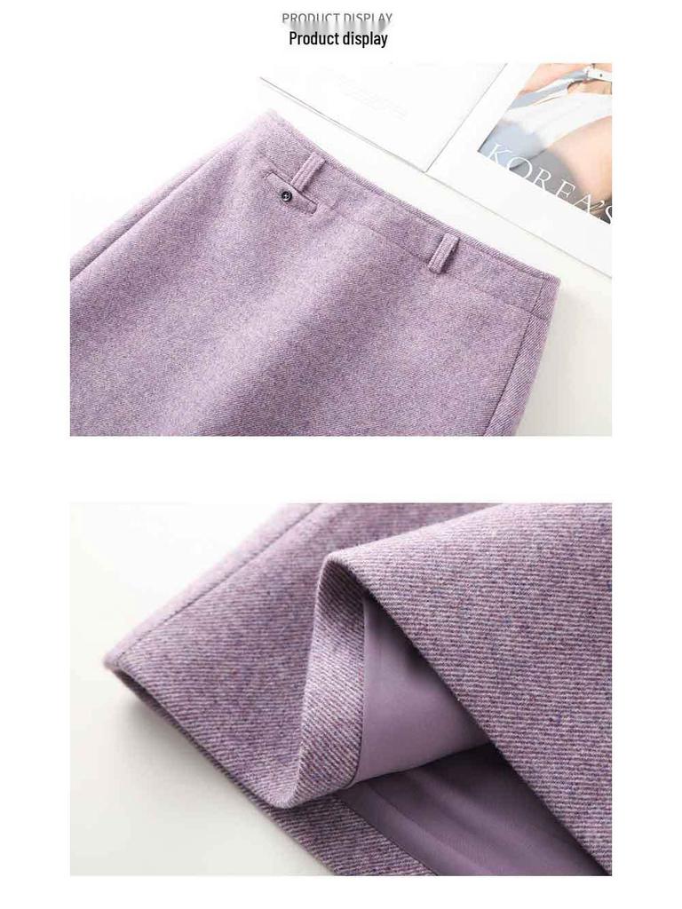 Fioletowa spódnica damska o kroju A - Wysoki stan, Średniej długości, Dopasowana w biodrach, Luźna, Modna na wiosnę/jesień 2026.