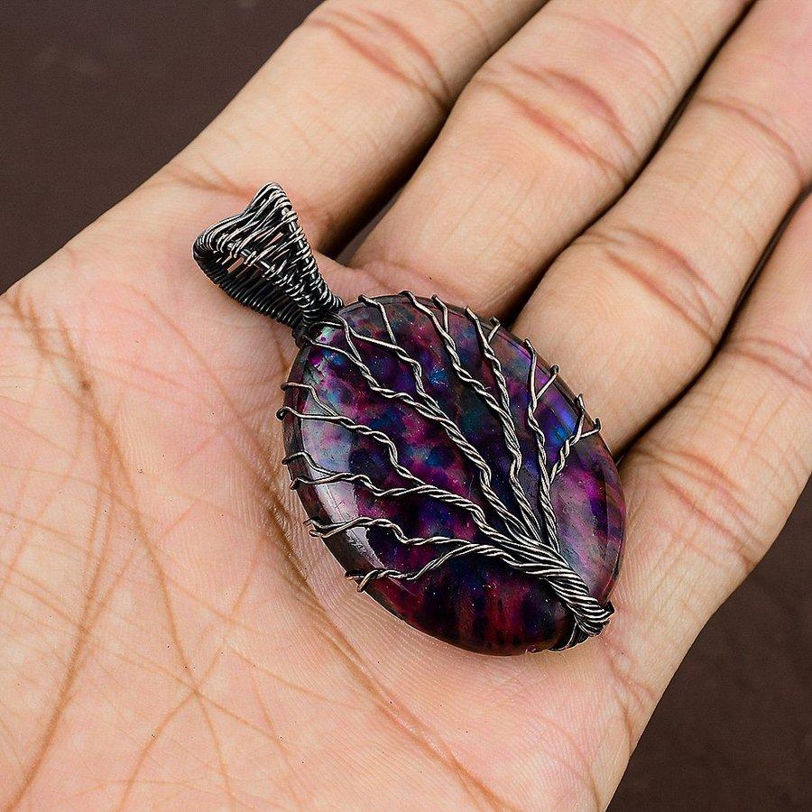 Multi Labradorite Handmade Copper Wire Wrap Jewelry Pendant 2.36" b6S97