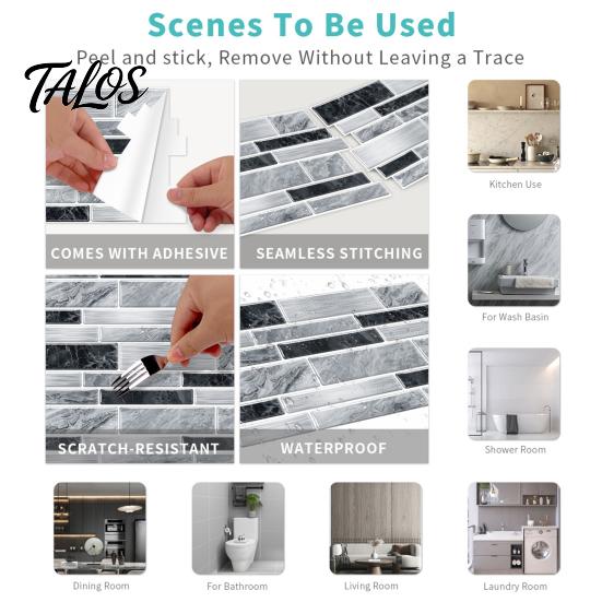 Waterproof Tile Stickers for Balcony Marble Look Wall Tiles, Self-Adhesive PVC Backsplash Tiles Kitchen Oil-proof Peel And Stick Bathroom Easy to Cut
