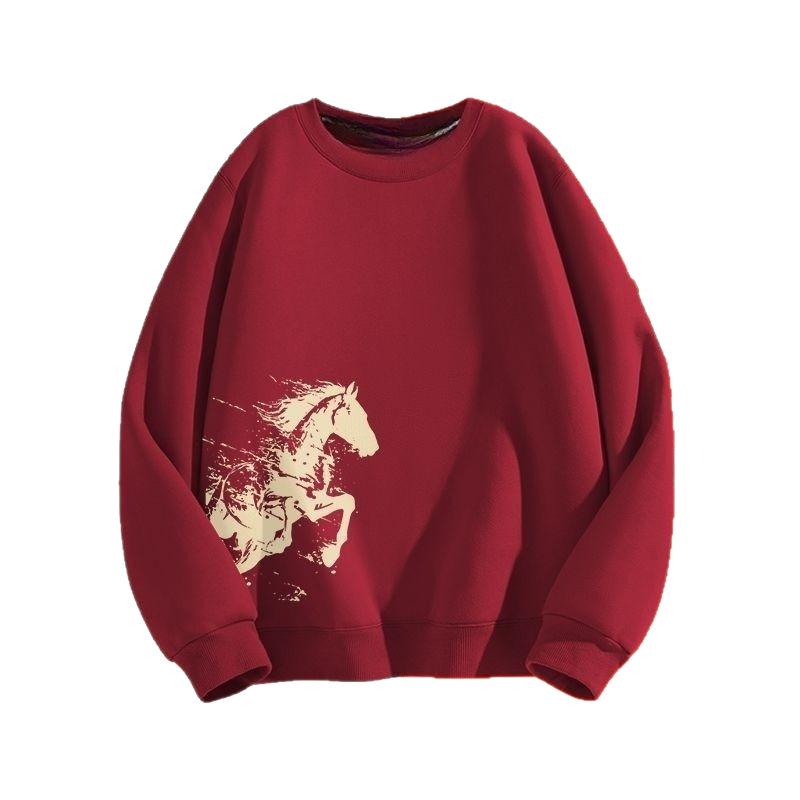 Herr 2026 Hästens År Röd Huvtröja - Zodiac Festlig Vardagssmal Passform Topp