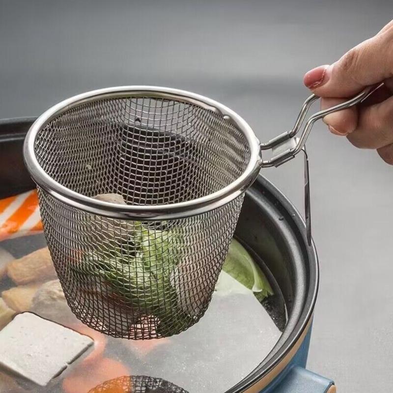 2Pcs 304Stainless Steel Colander Strainer with Metal Hook Strainer Basket Suitable for Draining Hot Pots Ingredient