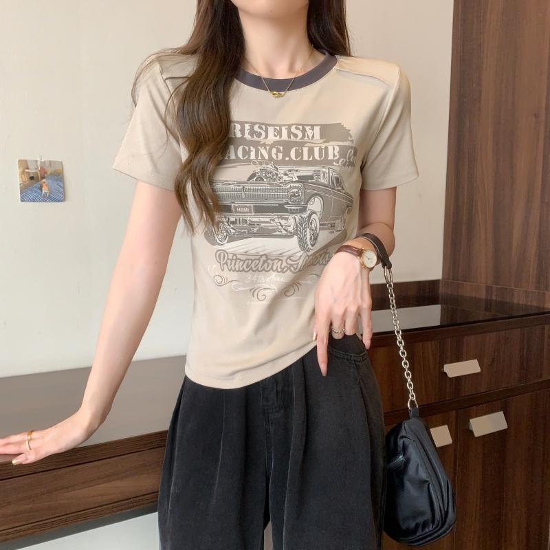 Summer pure cotton Short Sleeve T-Shirts for Women harajuku letter print Simple Casual slim Soft All-Match y2k Tops Tees Fashion