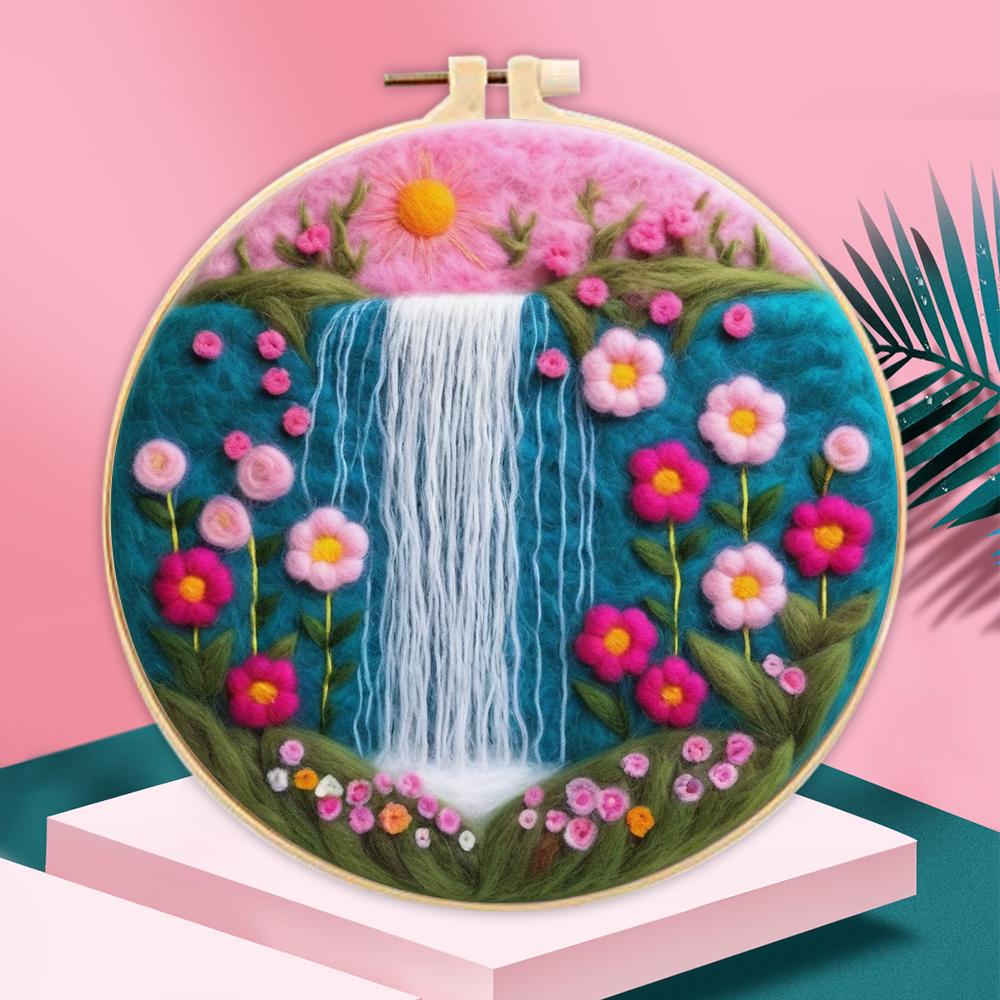CHENISTORY 20x20cm Frame With Wool Felting Painting Kit Landscape Funny Diy Felt Crafts Package Felt Needle For Home Decoration