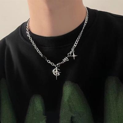Cuban Figaro Chain Star Moon Pendant Necklace Men Punk Black Zircon Chain Choker Necklace For Men Jewelry Gifts