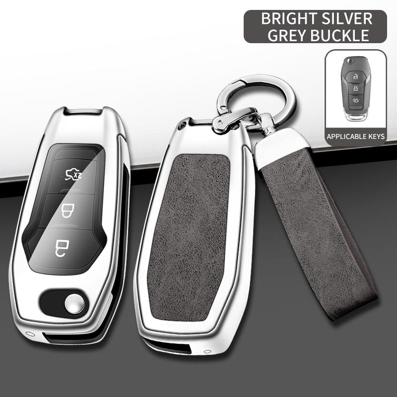 Interior Mouldings Leather Car Metal Key Case Cover For Ford Focus Fusion Mk2 Mk7 Explorer Ranger Uncut Blank HU101 Blade Key Ch
