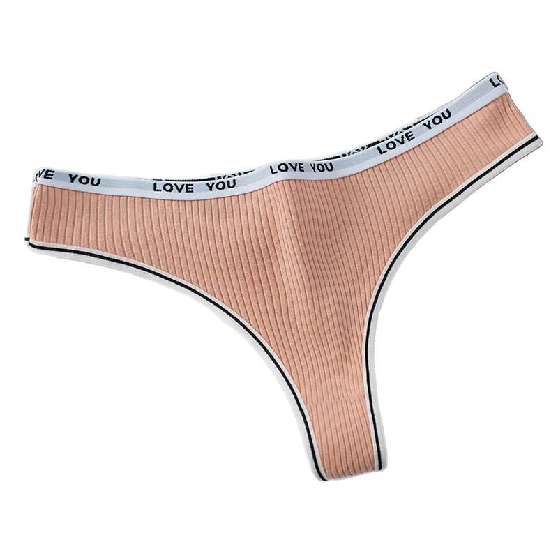 Nahtloser gerippter Baumwoll-Tanga für Damen mit Buchstaben-Bund – Bequeme, atmungsaktive T-Back-Slips