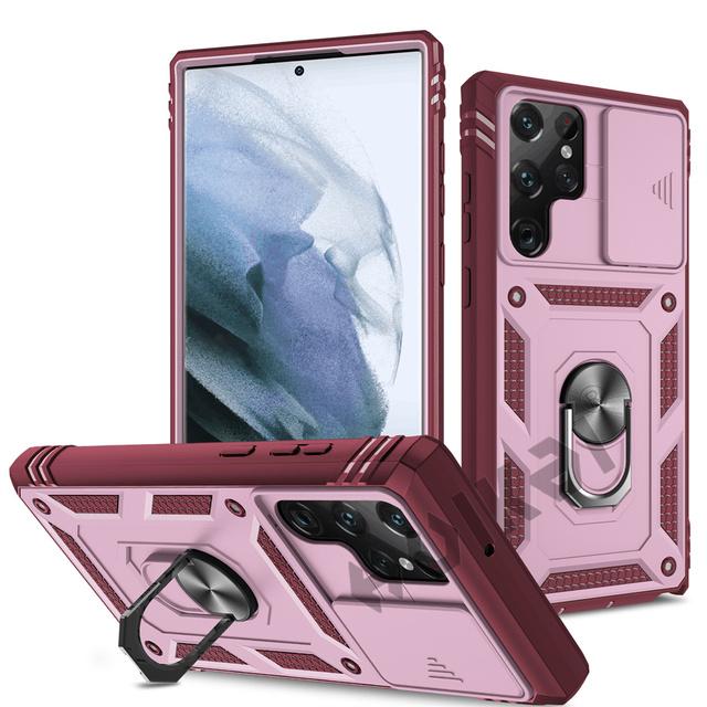 Fodral för Samsung S23 S22 S21 S20 Fe Note 20 Ultra Plus A53 A33 A52s A52 A32 5g Heavy Duty med kamera 360 graders Kickstand Cover