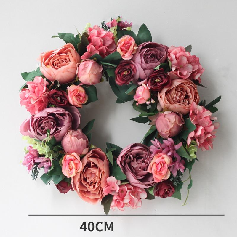 1 st, Simulering Pionkrans Silkesblomma Konstgjord blomma Te Högblad Rottingkrans Vägghängande Grön växt Hemdekoration Penna