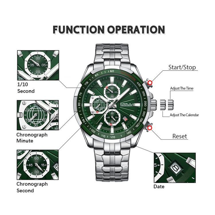 CRRJU New Watch 2305 Men's Watch Solid Stainless Steel with Six-pin Steel Strap Business Watch