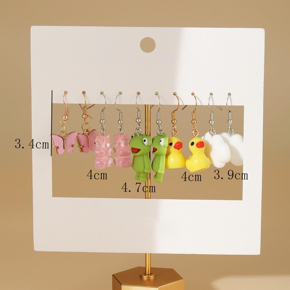 5 Pairs Earrings Creative Personality Funny Duck White Cloud Butterflies Bear Pendant Earring Set