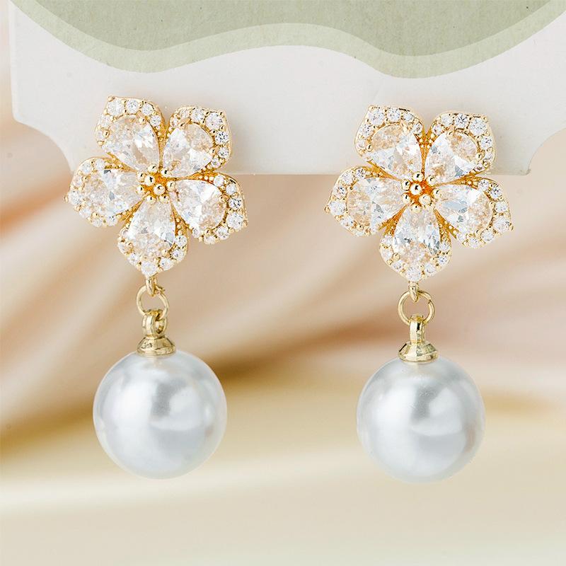 New Flower Pearl Pendant Earrings Premium Design Light Luxury Niche Unique Temperament Earrings Earrings Women жёлтый