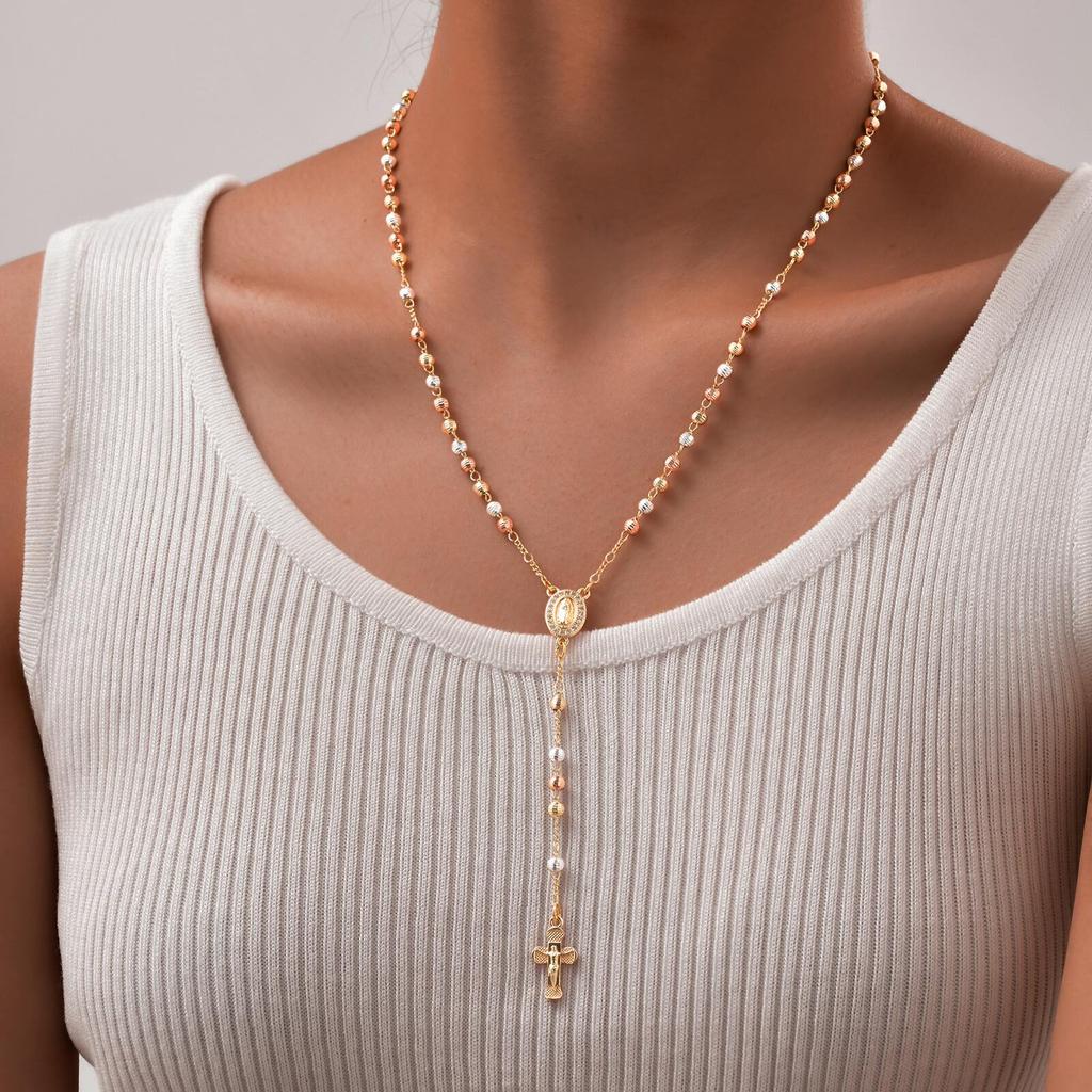 Jungfrau Maria/Hl. Benedikt Rosenkranz Halskette für Frauen, Unsere Liebe Frau von Guadalupe Jesus Kreuz Y Halskette Christlicher Schmuck