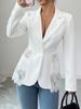 Women Elegant Hem Black Suit Coat Fashion V-neck Single Breasted Color Lace Patchwork Blazer Waist Slimming Women's Suit Jacket