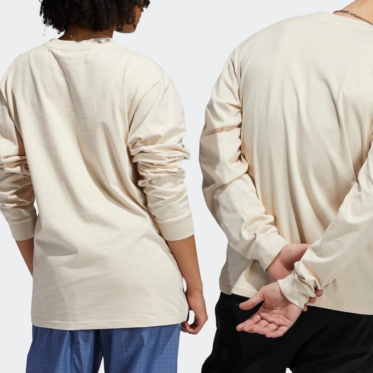 Adidas Solid Color Logo Round Neck Long Sleeve T-Shirt Men Tops Beige GL9985