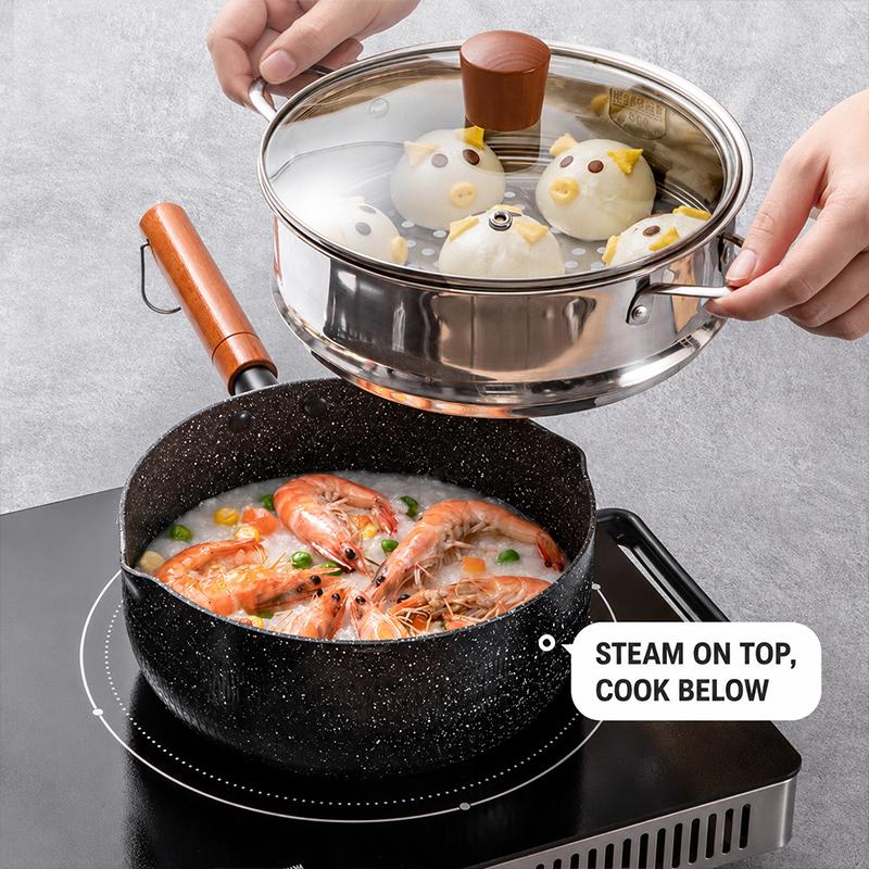 Japanese-style Snow Flat Pot Maifanite Non-Stick Glass Lid Induction Cooker Soup Baby Food Noodle Mini Cooking Pot