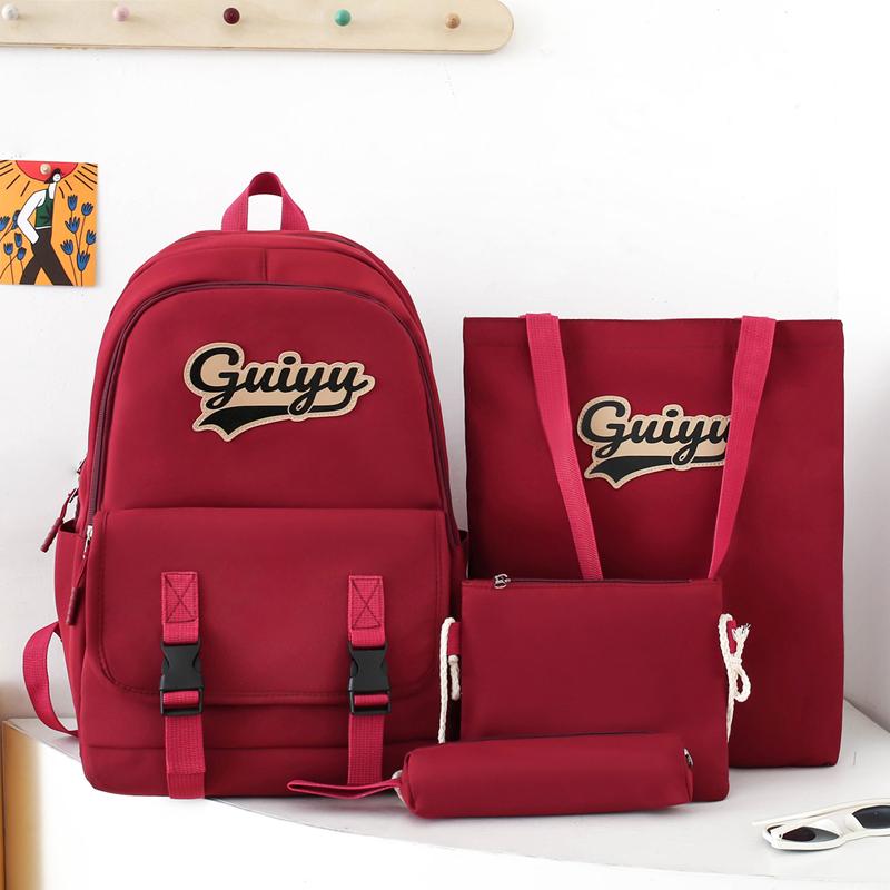 Four-Piece Backpack Set Letter Backpack Senior High School Student Schoolbag Unisex Large Capacity Lightweight Backpack