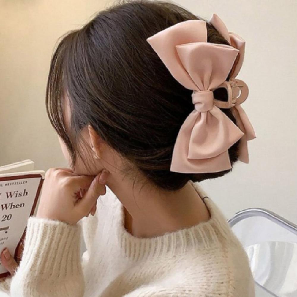 New Arrivals Open Run Big Size Ribbon Hair Clip Black Silky Fabric