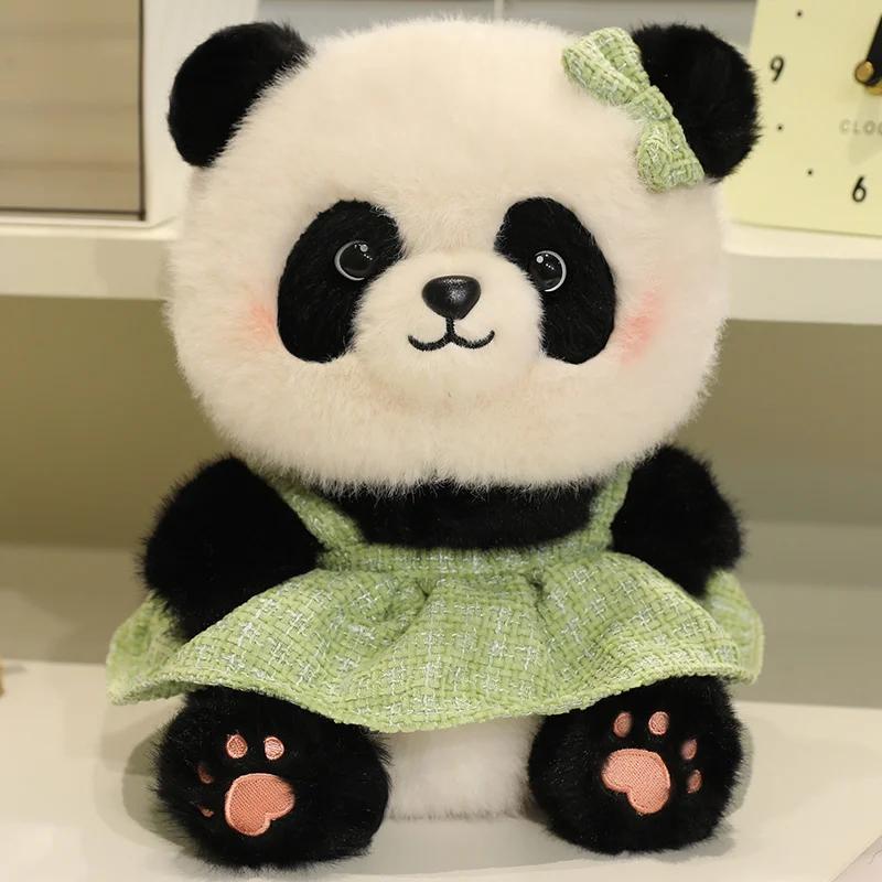Good Quality Cartoon Panda Plush Toys Cute Elegant Cozy Panda Doll Wearing Princess Dress Sweater Kids Gift Multiple Styles
