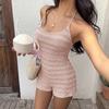 Sommer Neuer Stil Sexy Mädchen-Stil Rundhals Schnürung Einfarbig Rückenfrei Einteiler Shorts