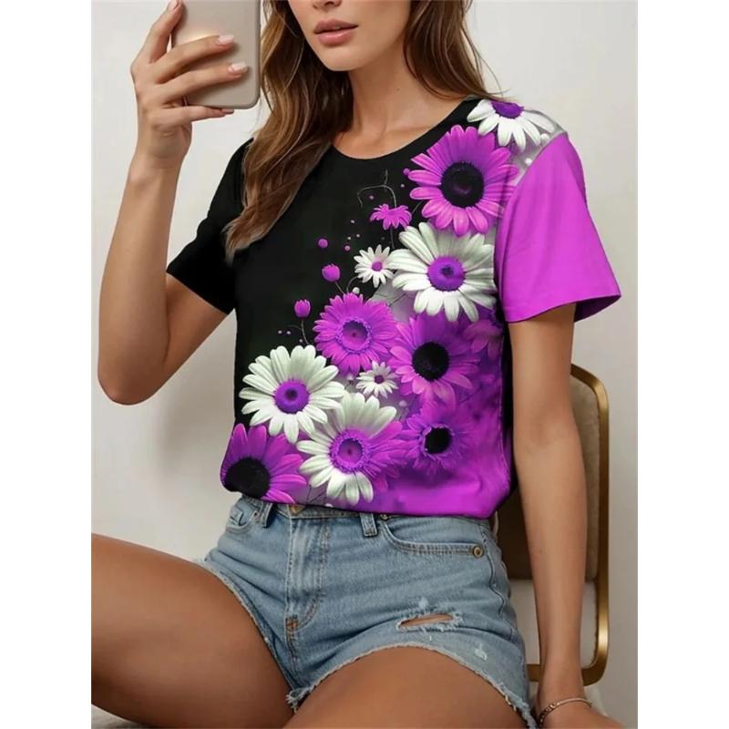 Soft Comfortable Printed Top Stylish Simple Short Sleeve Loose T-Shirts Women’s