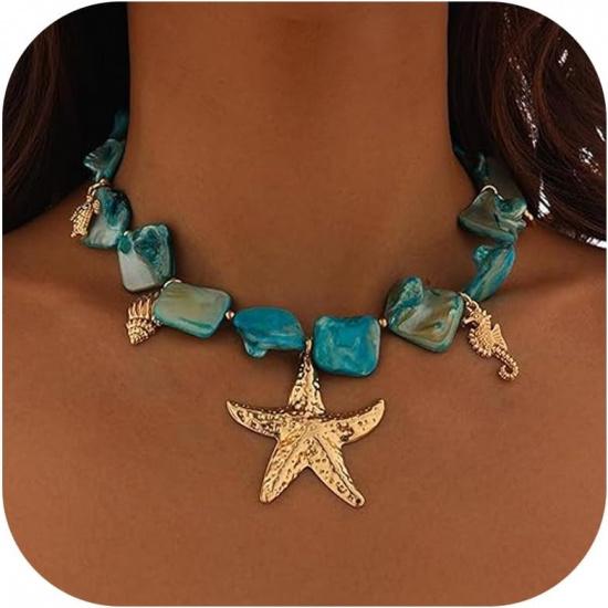 YANCHUN Shell Necklace Beach Jewelry for Women Sea Shell Necklace Layered Gold Shell Charm Necklaces Summer Outfits for Women Beach Fashion