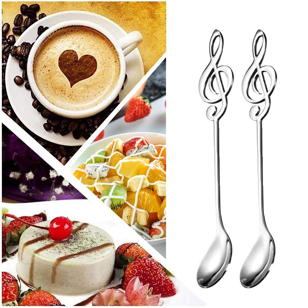 Musical Note Spoon Stirring Spoon Coffee Spoon Stainless Steel Musical Note Shape Ice Cream Dessert Scoop Creative Tableware (Silver)