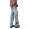 Bamboo pattern washed micro-pull jeans men's and women's American vibe casual straight-leg pants trendy ruffian handsome wide-leg trousers