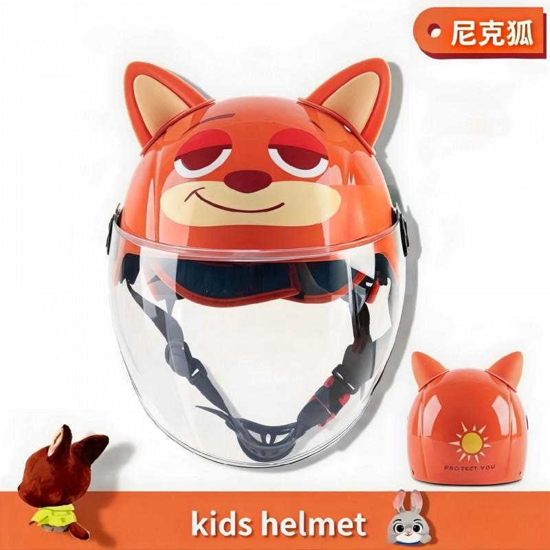 Kids Electric Scooter Helmet With Warm Fleece Neck Warmer Bear Ears Cartoon Design Boys Girls All Season Use