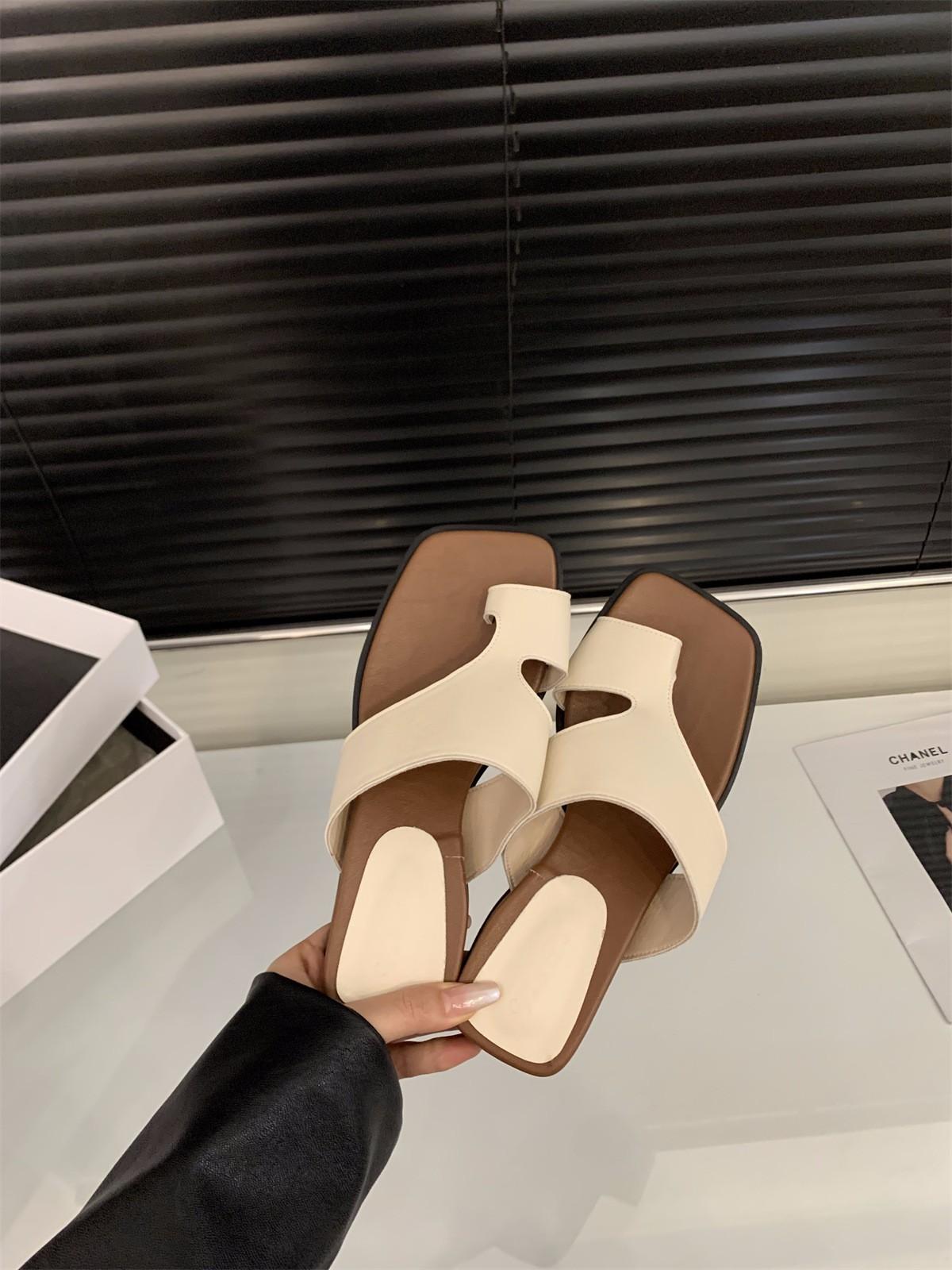 

Wedge heel silver toe French cool slippers fairy shoes 2025 summer wear soft-soled vacation beach sandals 40 бежевый