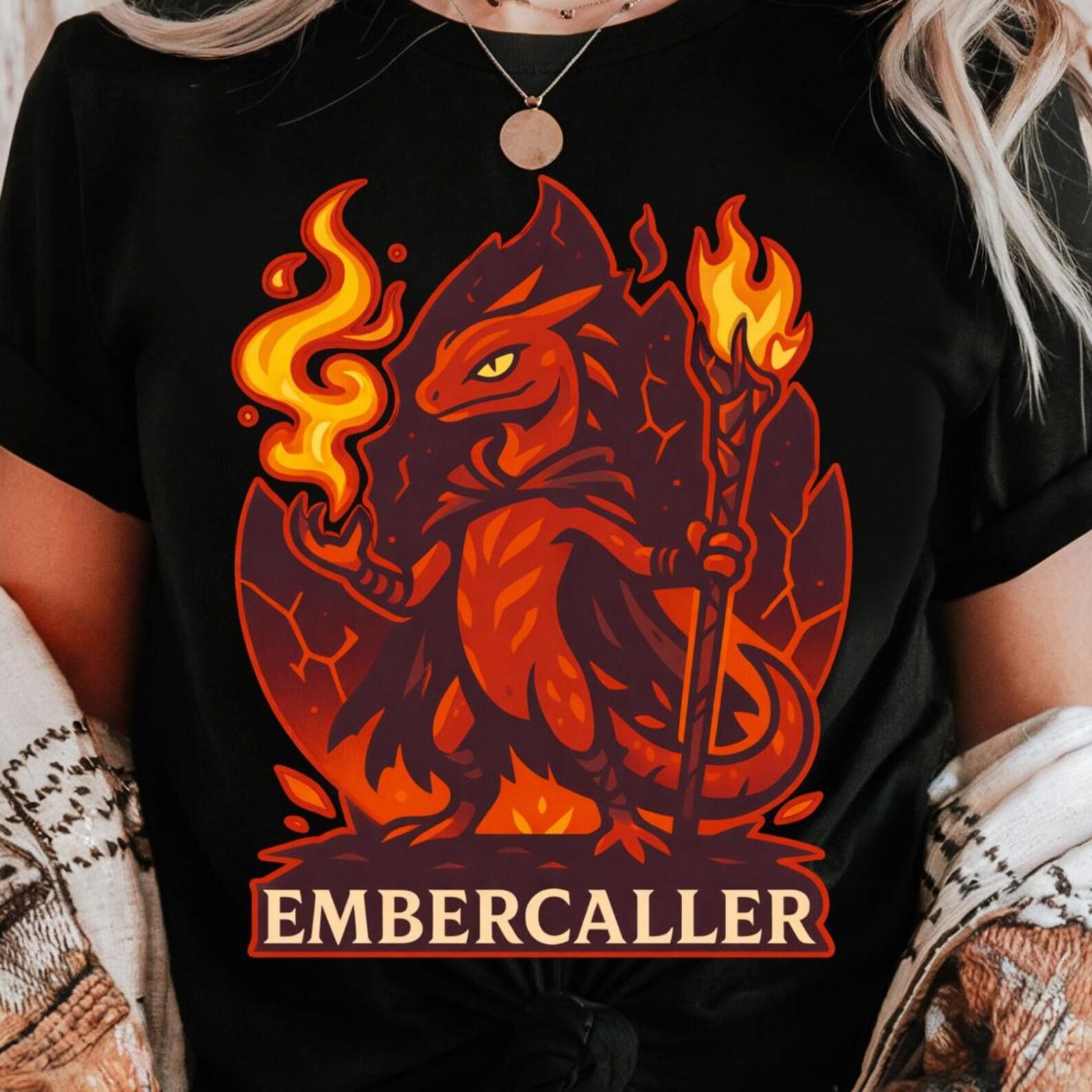 Fire Salamander Mage Shirt | Ember Elemental Fantasy Tee | Flame Sorcerer Graphic L