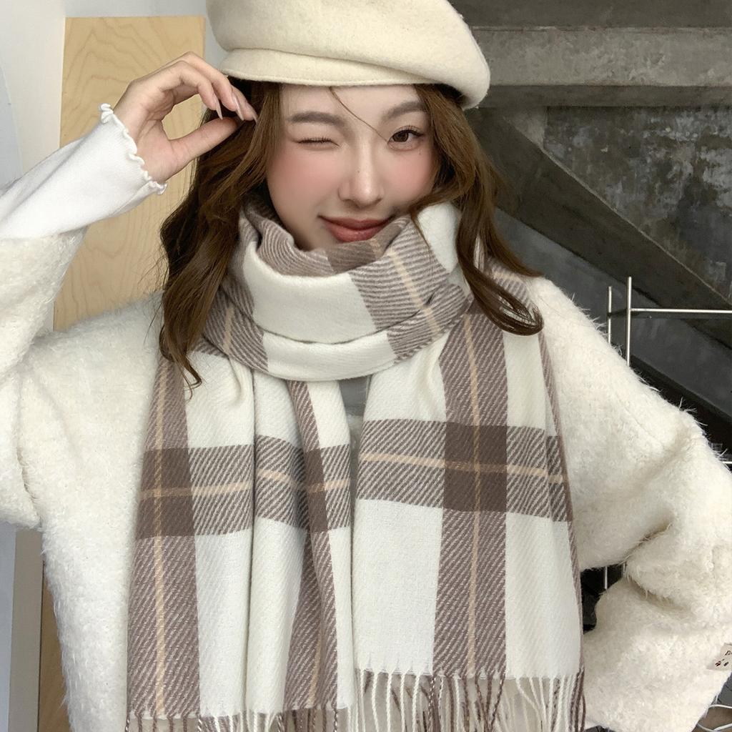New Imitation Cashmere Plaid Scarf Female Winter Student Versatile Male Warm Couple High-end Scarf Birthday Gift