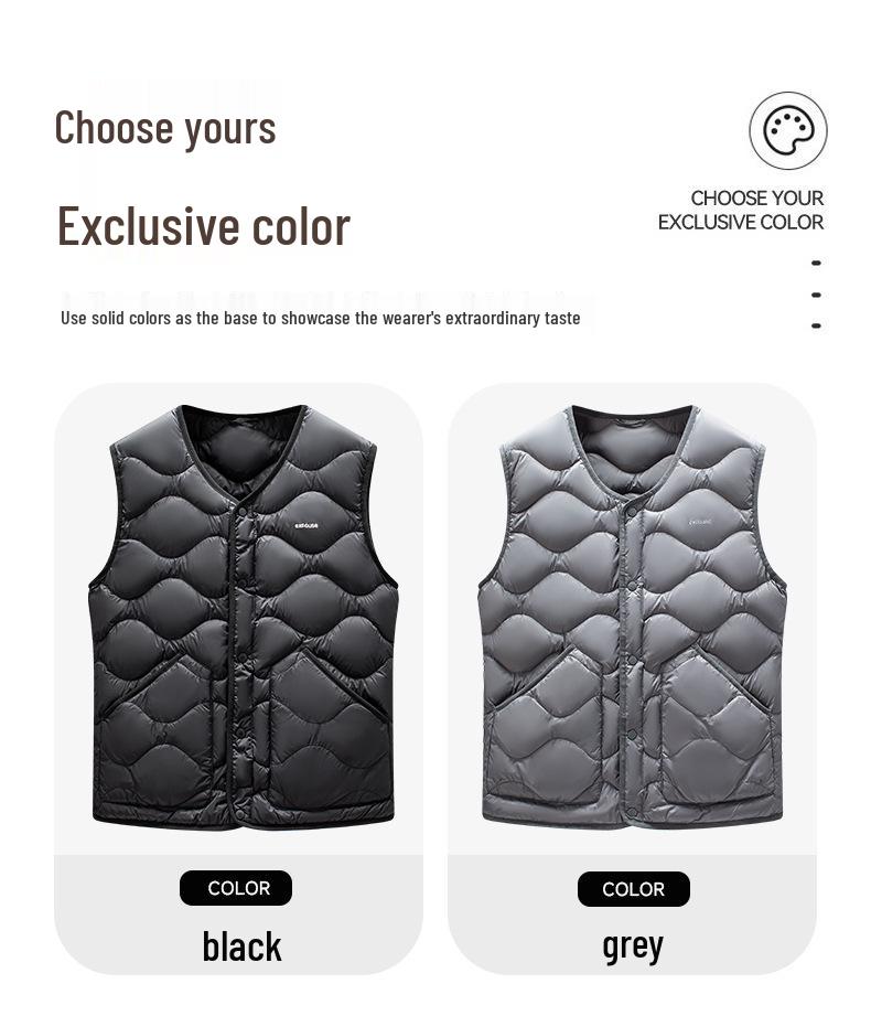 Men's Lightweight White Duck Down Vest - Solid Color, Sleeveless, Versatile, Warm Inner Layer for Autumn/Winter.